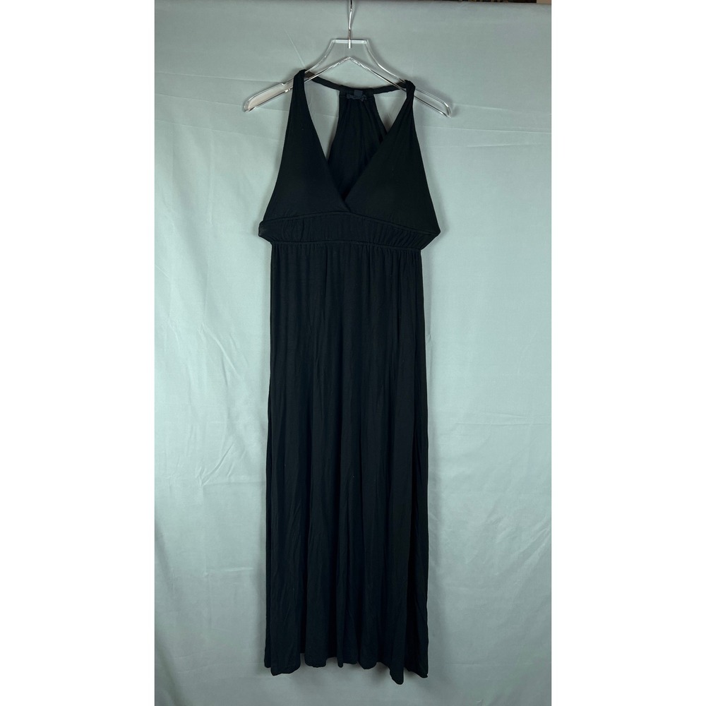 Forever 21 Maxi Dress Womens Small Black Rayon Stretch Empire Waist Halter Neck